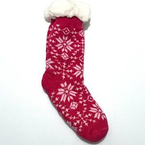 Dark Pink Rowan Snowflake Sherpa Lined Slipper Soc